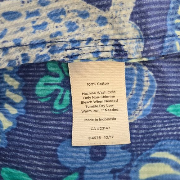 Talbots Fish Print Half Button Textured Popover Blouse Size Large - Picture 6 of 6